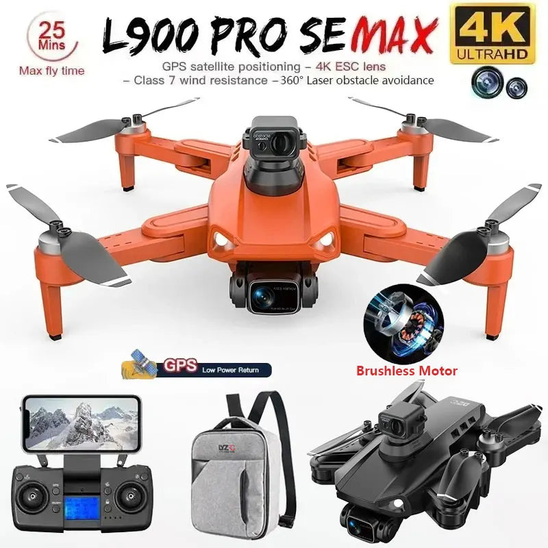 Drone L900 Pro SE MAX GPS 4K Profissional com Câmera Dual HD, WIFI 5G, Evitamento de Obstáculos 360°, Motor Sem Escovas, RC FPV Quadcopter