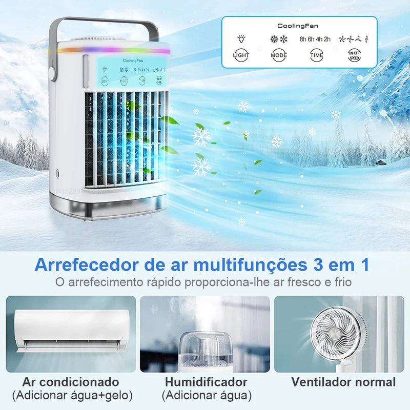 Condicionador de Ar Portátil, Mini Refrigerador de Ar, Ventilador de Ar Condicionado USB, Ventilador de Ar Refrigerado com Água Gelada de 700ml e Umidificador para Quarto.