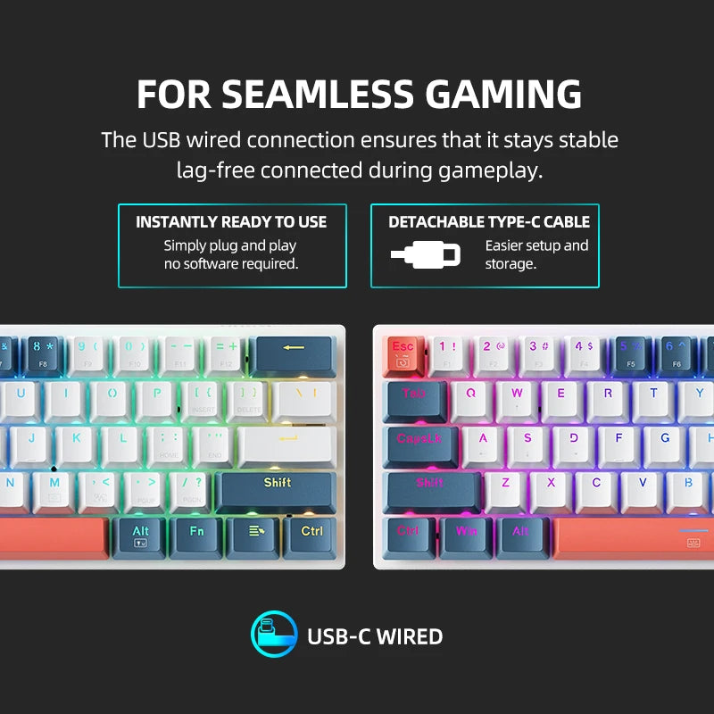 Teclado Mecânico Mini Machenike K500-B61 60% Formato com 61 Teclas, Teclado Gamer com Fio, Teclas Completas, Hot-Swappable e Retroiluminação RGB.