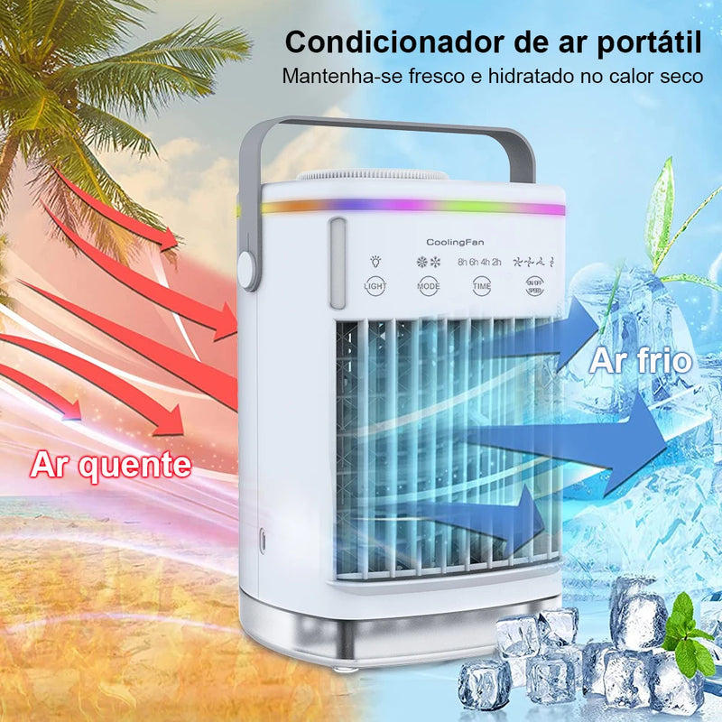 Condicionador de Ar Portátil, Mini Refrigerador de Ar, Ventilador de Ar Condicionado USB, Ventilador de Ar Refrigerado com Água Gelada de 700ml e Umidificador para Quarto.