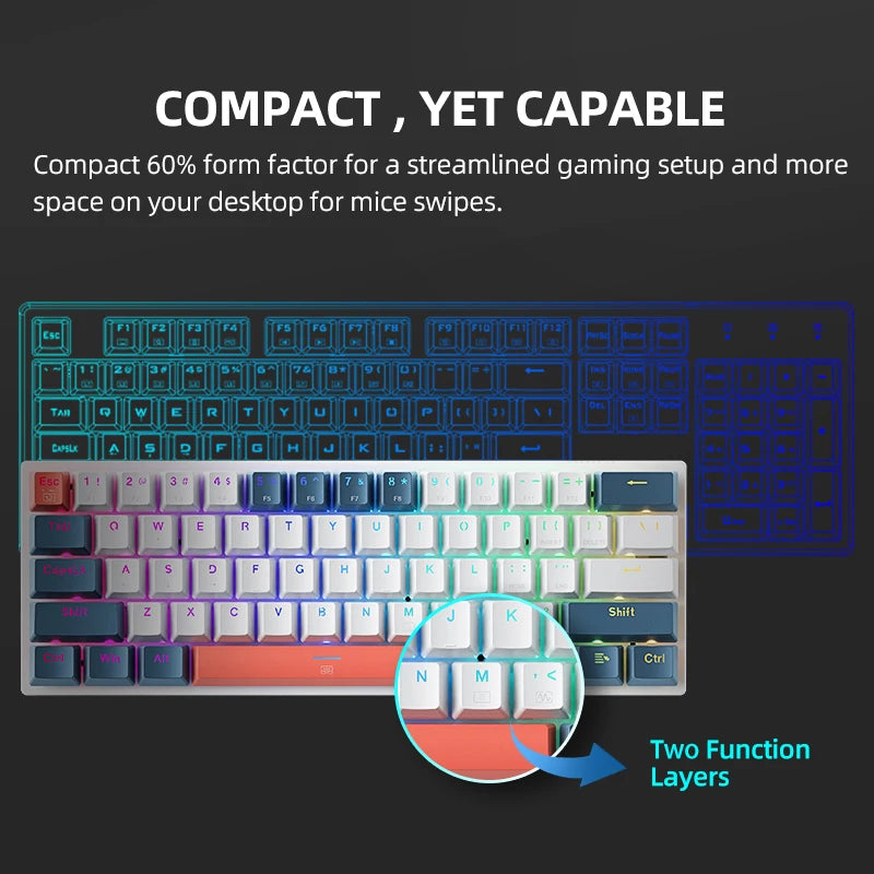 Teclado Mecânico Mini Machenike K500-B61 60% Formato com 61 Teclas, Teclado Gamer com Fio, Teclas Completas, Hot-Swappable e Retroiluminação RGB.