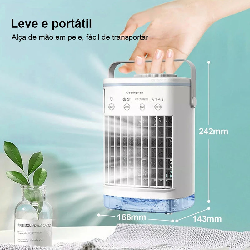 Condicionador de Ar Portátil, Mini Refrigerador de Ar, Ventilador de Ar Condicionado USB, Ventilador de Ar Refrigerado com Água Gelada de 700ml e Umidificador para Quarto.