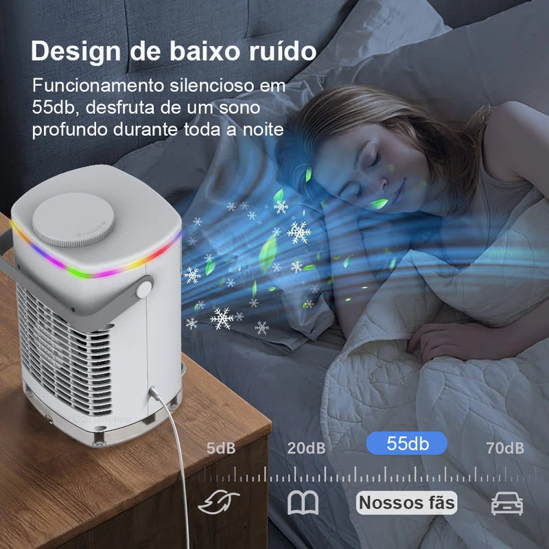 Condicionador de Ar Portátil, Mini Refrigerador de Ar, Ventilador de Ar Condicionado USB, Ventilador de Ar Refrigerado com Água Gelada de 700ml e Umidificador para Quarto.